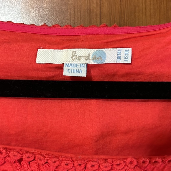 Boden Dress, Coral Pink Sheath with Eyelet Crocheted Detail, Size 10L - Picture 3 of 8